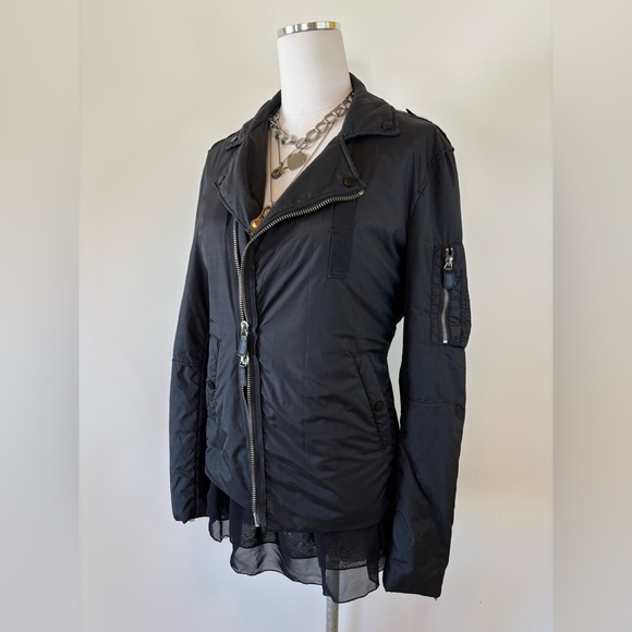 All Saints Black Grunge Asymmetric Biker Rocker Jacket - Picture 2 of 3